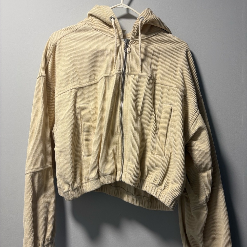 BDG Cream Bomber Jacket with Hood